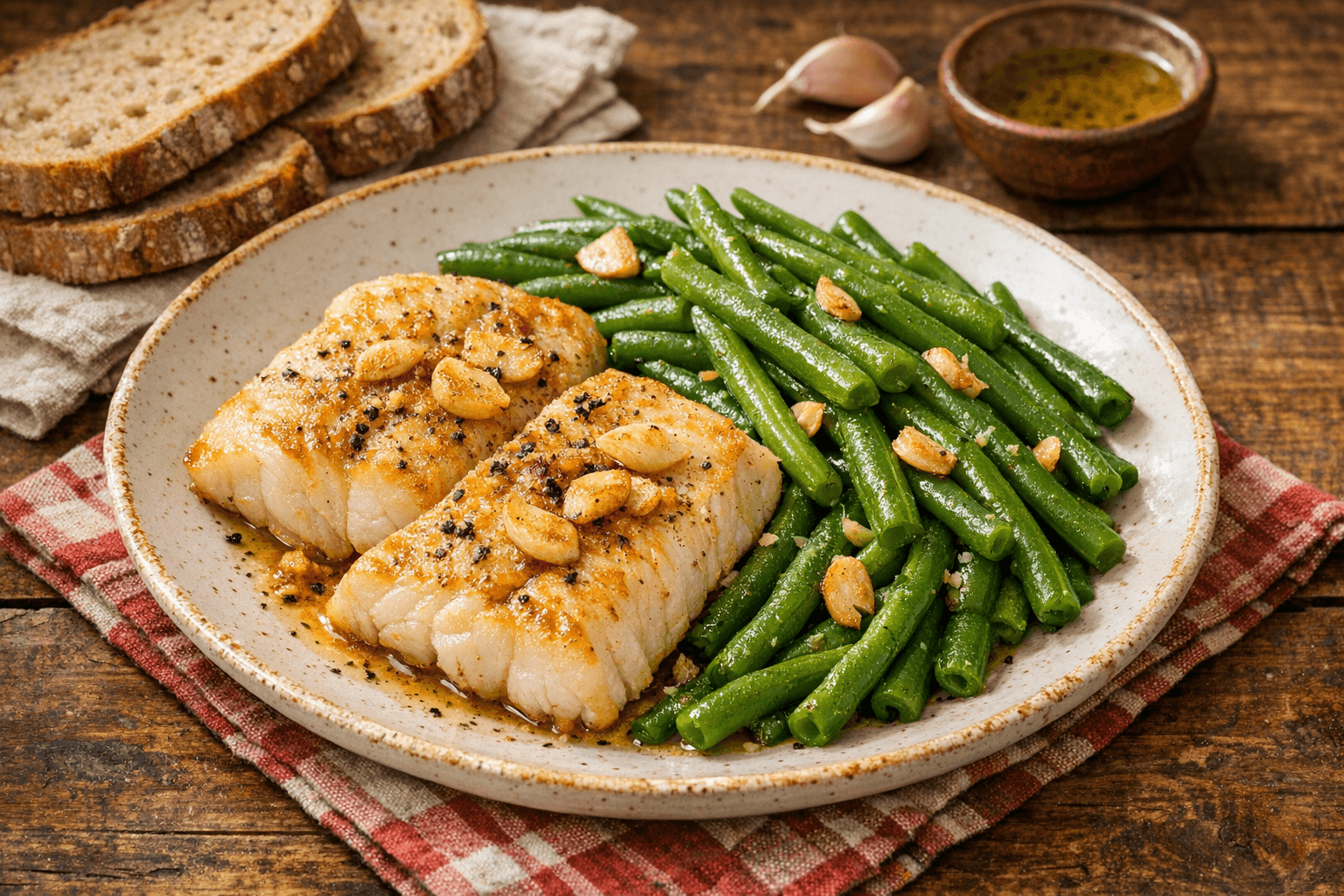 Baked Cod with Steamed Green Beans